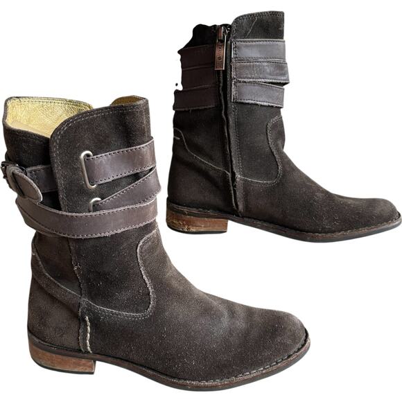 bussola Shoes - Bussola Sevilla Zip Up Suede Leather Boots SZ 38 Chocolate Distressed Boho READ